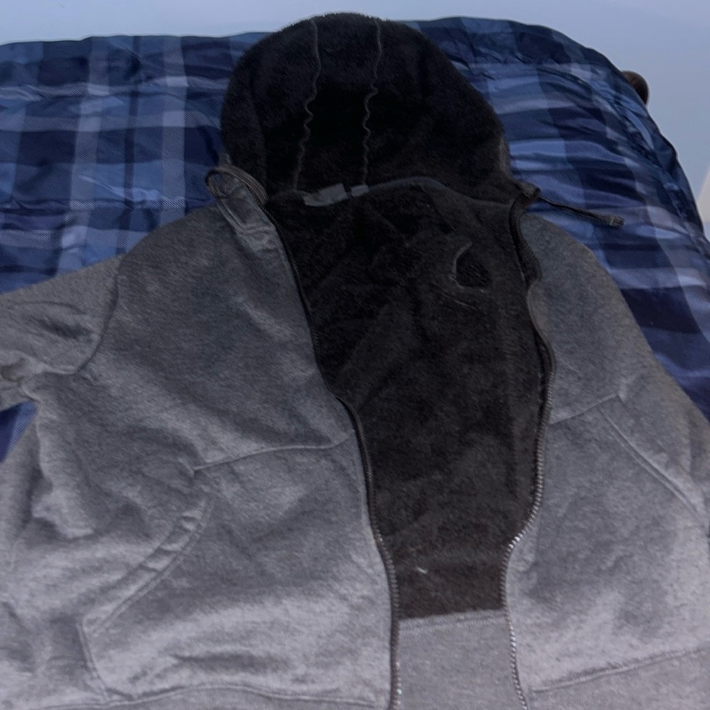 Grey zip up hoodie with fluffy inside